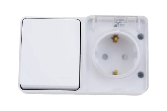 Выключатель Systeme Electric ATLASDESIGN PROFI 1-клавишный + розетка с заземлением IP54 накладной белый 36834