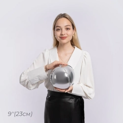 Шар 3D (9''/23 см) Мини-сфера, Серебро, 5 шт. в уп.