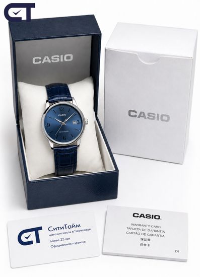 Casio LTP-V004L-2B General часы наручные женские — синий циферблат и кожаный ремешок в тон