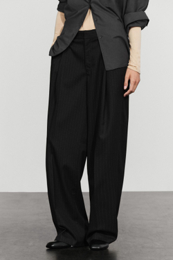 Massimo Dutti Брюки с широкими штанинами в тонкую полоску, черный