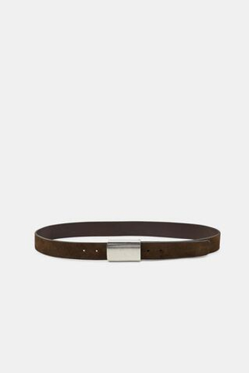 ZARA РЕМЕНЬ ИЗ 100% СПИЛКА С ЦЕЛЬНОЙ ПРЯЖКОЙ, ШОКОЛАДНЫЙ