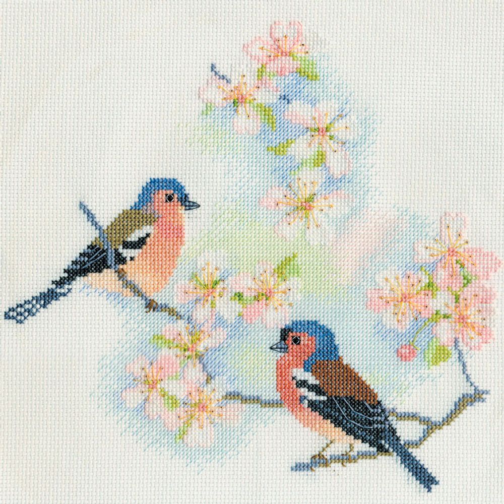 Набор для вышивания нитками Derwentwater Designs, Chaffinches &amp; Blossoms, 24х23 см