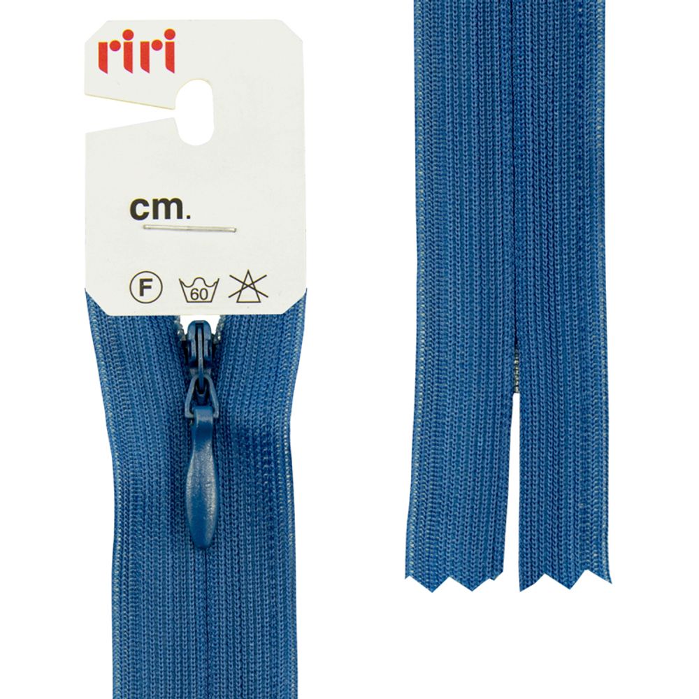 Молния потайная (скрытая) RIRI Т3 (3 мм) 1 зам., н/раз., 22 см, цв.2608, ярко-синий, 10 шт Молния потайная (скрытая) RIRI Т3 (3 мм) 1 зам., н/раз., 22 см, цв.2608, ярко-синий, 10 шт