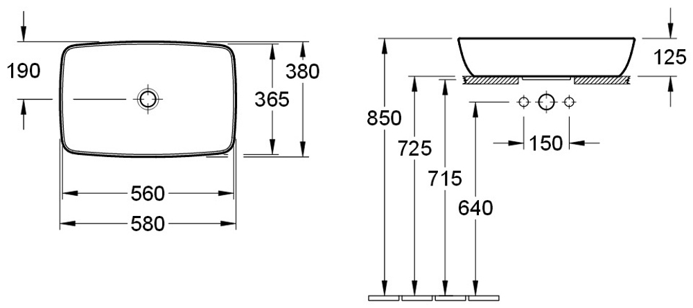 41725801 Раковина 580x380, накладная, без перелива, не шлиф., Альпийский белый