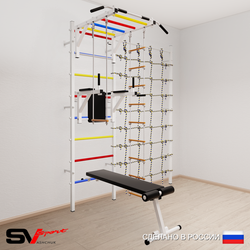 Шведская стенка Sv Sport усиленная 6590 (Турник рукоход/Брусья/Скамья/Лестница/Трапеция/Канатный лаз)