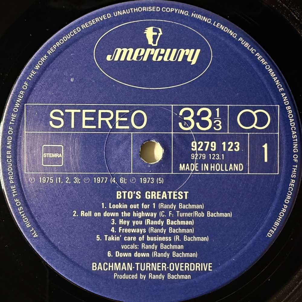 Bachman-Turner Overdrive ‎– BTO's Greatest (Голландия 1979г.)