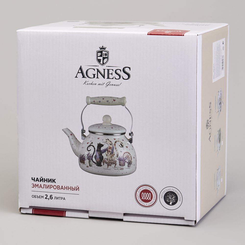 ЧАЙНИК AGNESS ЭМАЛИРОВАННЫЙ СЕРИЯ "LAVENDER CATS", 2,6 Л