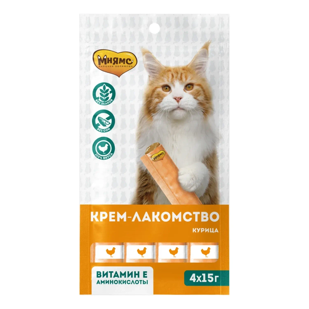 Крем-лакомство для кошек Мнямс с курицей 4 шт.*15 г