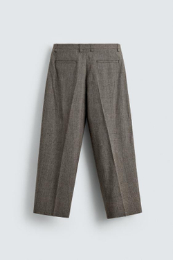 ZARA БРЮКИ RELAXED FIT В КЛЕТКУ, БЕЖЕВЫЙ