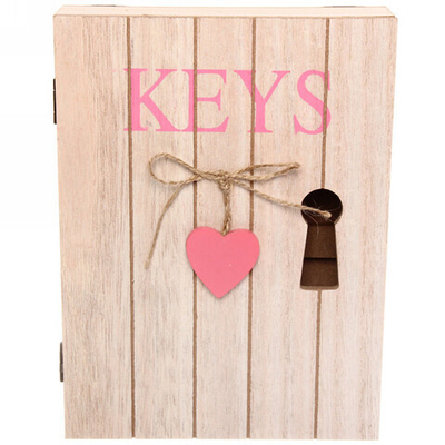 Ключница 24*18*5см «Keys» с розовым сердечком, 6 крючков, деревянная
