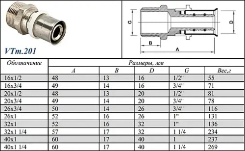 Муфта пресс переходная 26мм x 1"н Valtec VTm.201.N.002606