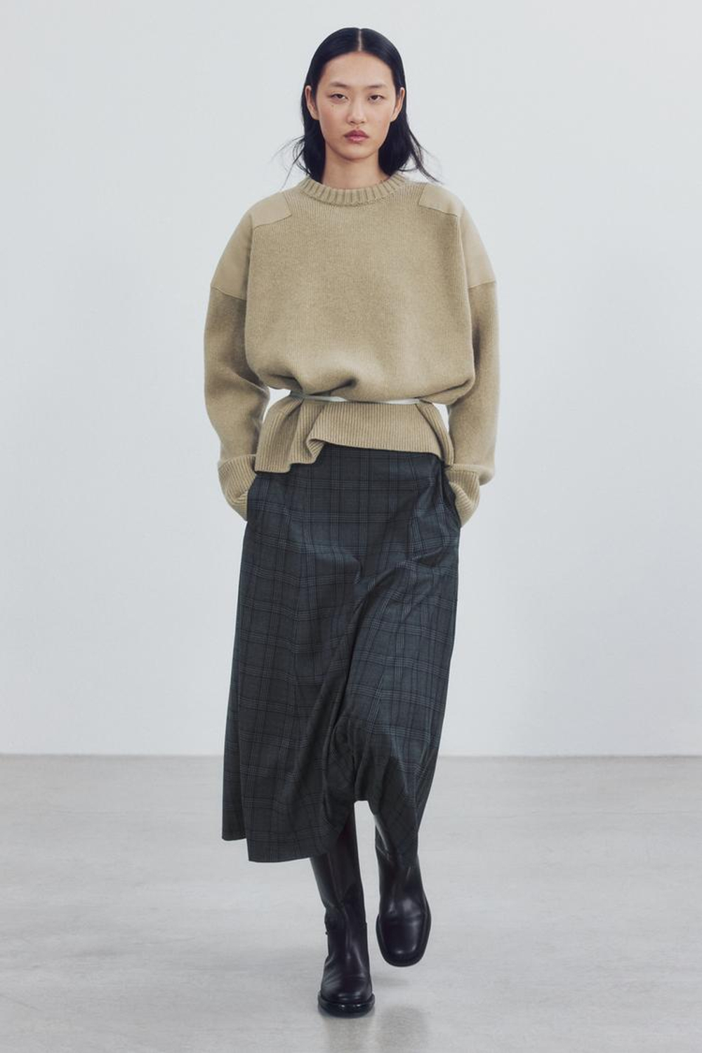 ZARA ЮБКА МИДИ В КЛЕТКУ — ZW COLLECTION, СЕРЫЙ
