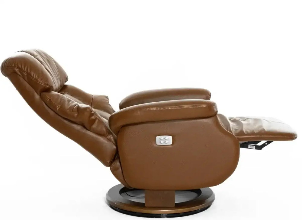 Кресло реклайнер Relax Lux Electro S16099RWB, натуральная кожа коричневая (034), основание дерево темный орех (029)