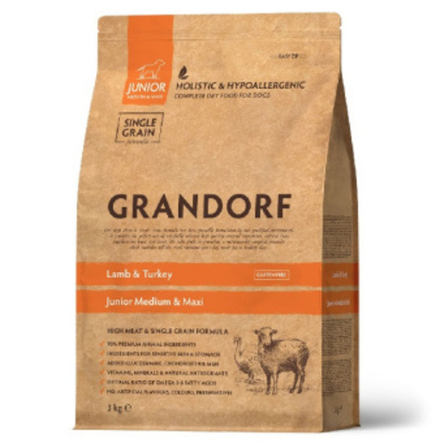 Grandorf 1кг Lamb & Turkey Junior Medium & Maxi Holistic для щенков средних и крупных пород от 4 месяцев, беременных и кормящих сук, ягненок с индейкой