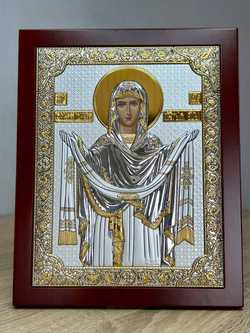 Покрова БМ, икона прямоугольная с рамкой, красное дерево 185х235