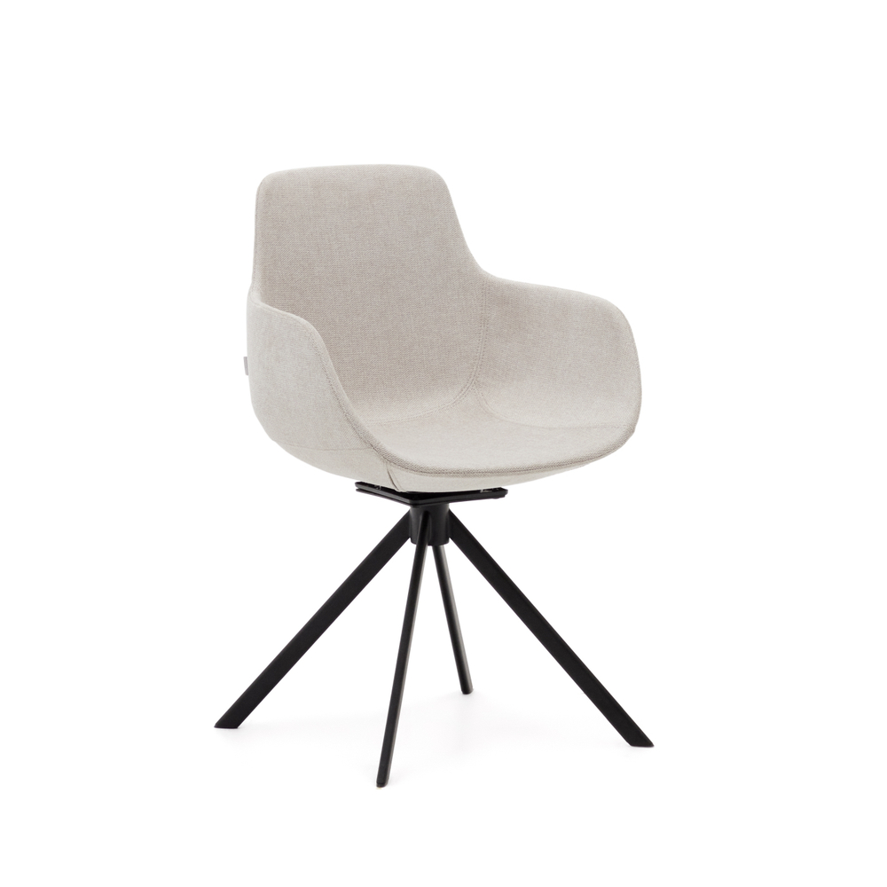 Поворотное рабочее кресло La Forma (ex Julia Grup) Tissiana из бежевой синели и матового черного алюминия