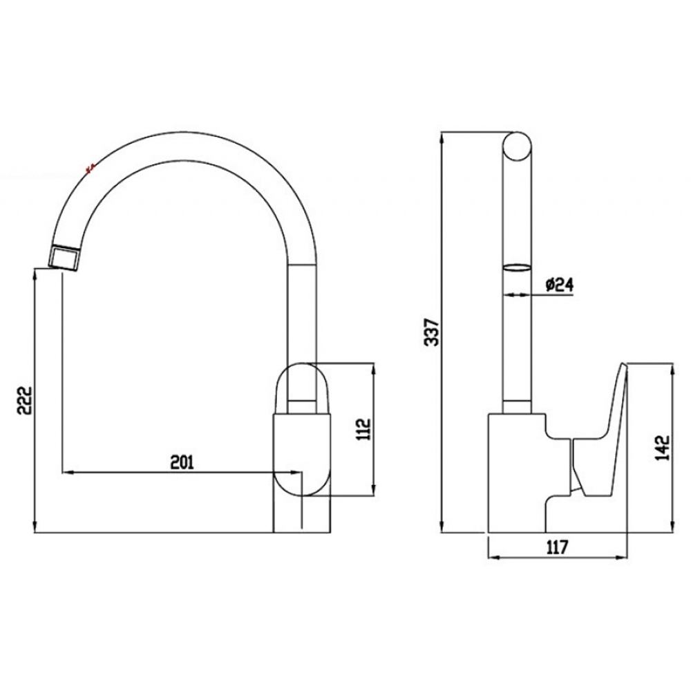 СМЕСИТЕЛЬ ДЛЯ КУХНИ С ВЫСОКИМ ПОВОРОТНЫМ ИЗЛИВОМ BRAVAT PURE F7105161C
