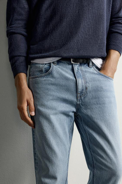ZARA УКОРОЧЕННЫЕ ДЖИНСЫ SLIM FIT, ГОЛУБОЙ