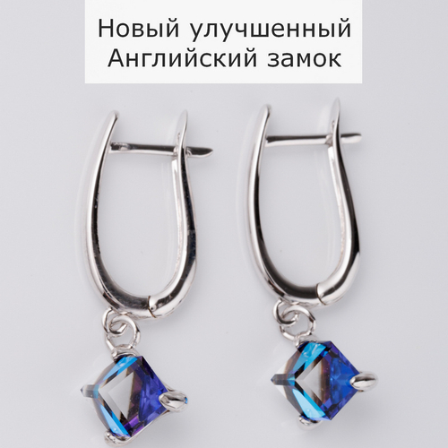 Серьги-подвески Миражи с синим кубиком Swarovski
