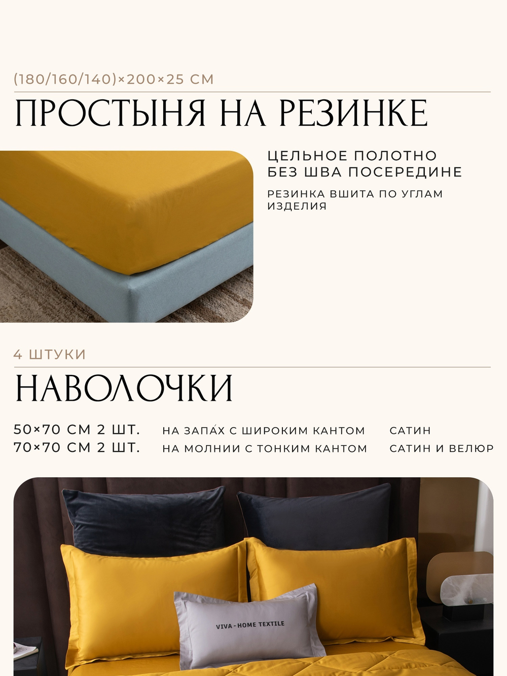 КПБ на резинке Сатин Velvet Premium с Одеялом VPR006, Евро, 4 наволочки, простынь 140*200*25