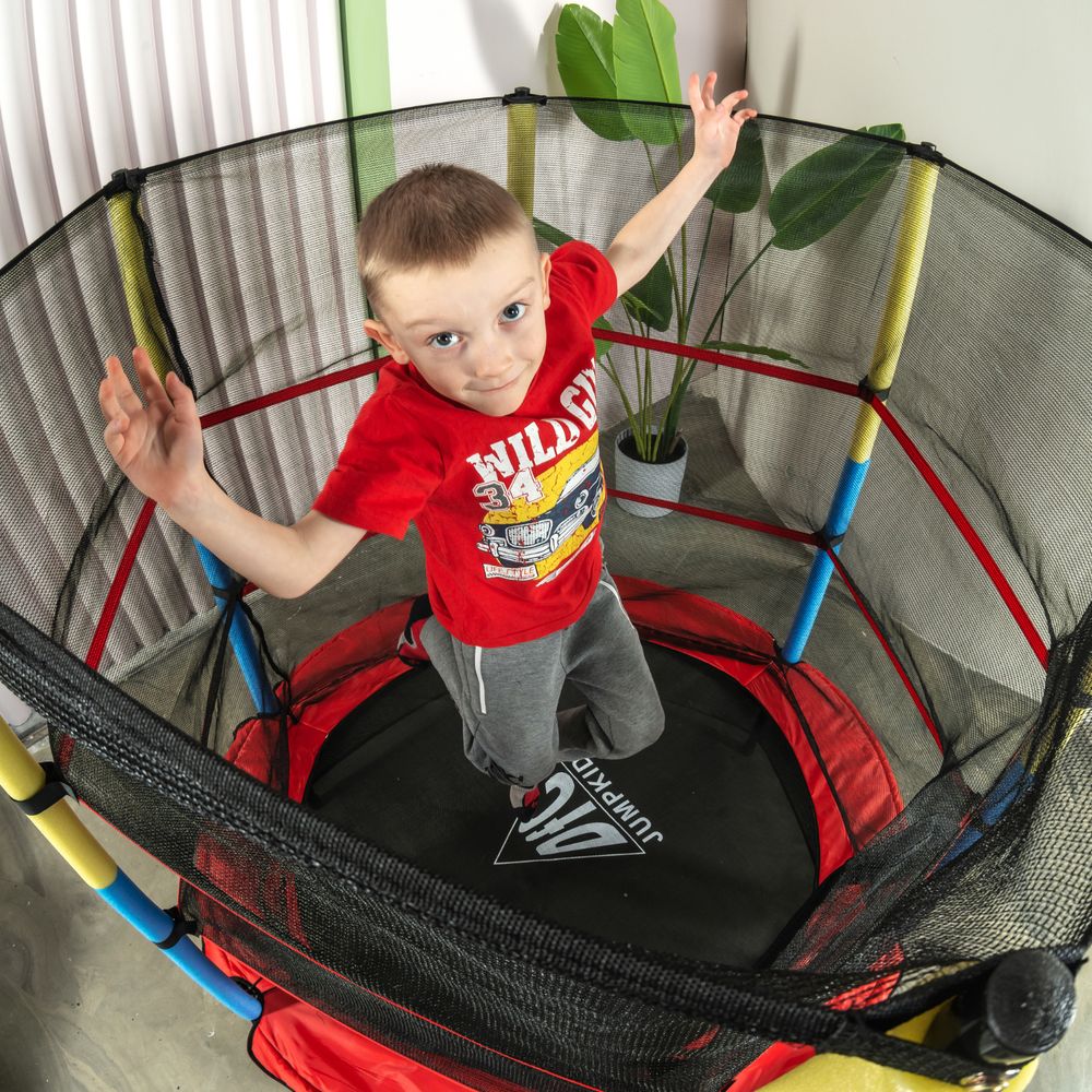 Батут DFC JUMP KIDS 55&amp;quot; красный с желто-синими стойками