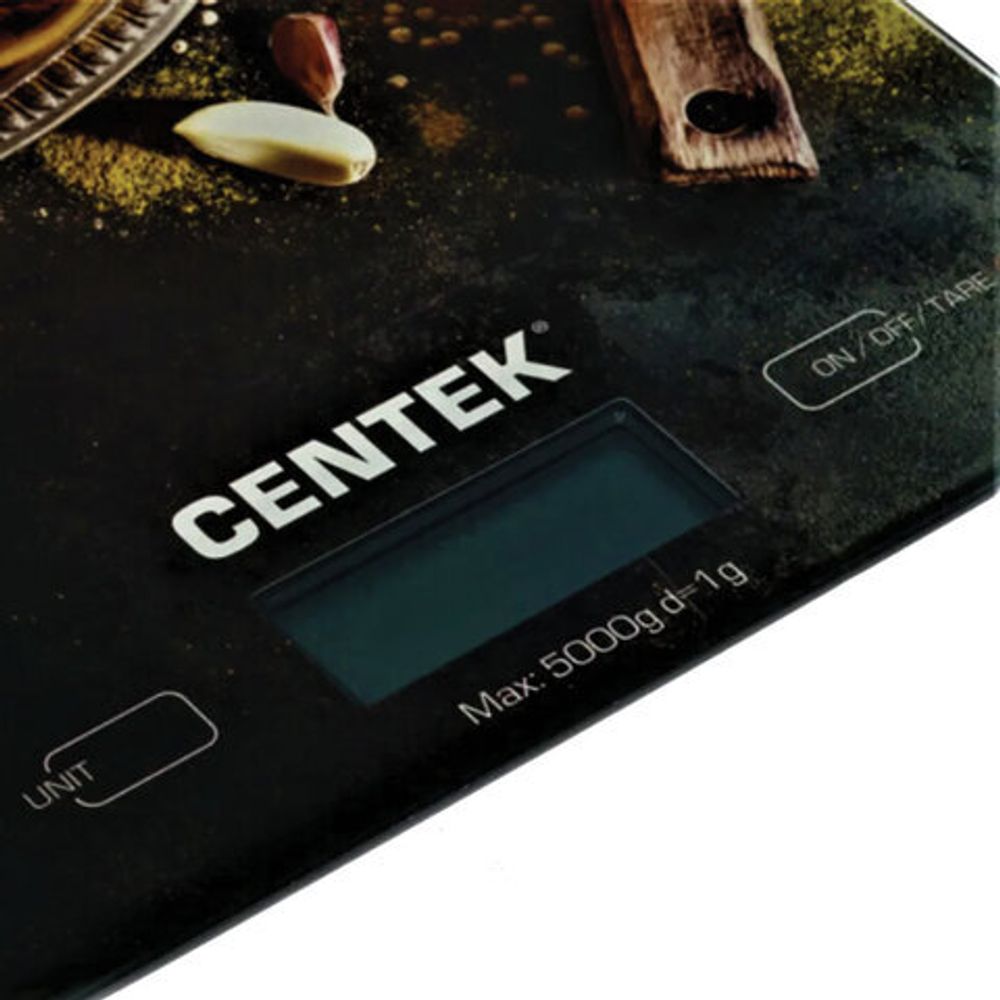 Весы кухонные CENTEK CT-2462 "Специи", электронный дисплей, max вес 5 кг, тарокомпенсация, стекло, CT-2462 Специи