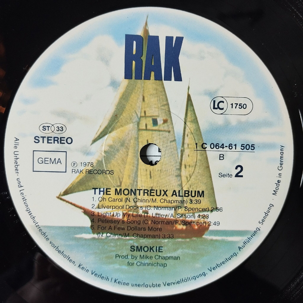 Винтажная виниловая пластинка LP Smokie The Montreux Album (Germany 1978) Power Of Love