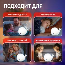 Ночник - светильник светодиодный ЭРА NLED-411-1W-W на батарейках или от USB мягкий силиконовый белый | Ночники