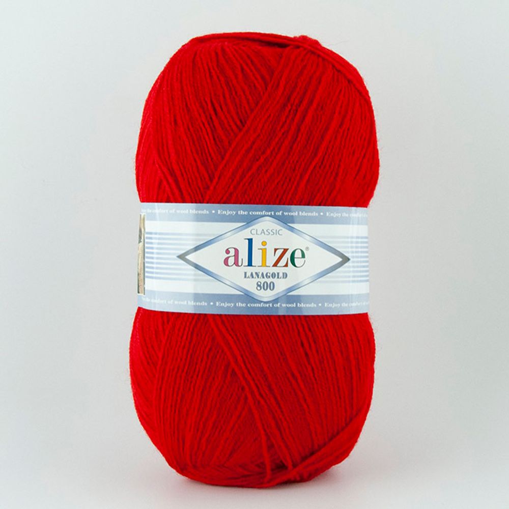 ALIZE "LANAGOLD 800", 49% шерсть, 51% акрил, 100 гр, 800 м, 56 красный