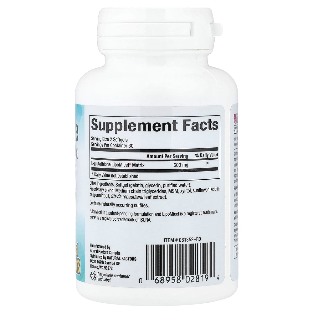 Natural Factors, Glutathione LipoMicel Matrix, 60 капсул (300 мг в каждой капсуле)