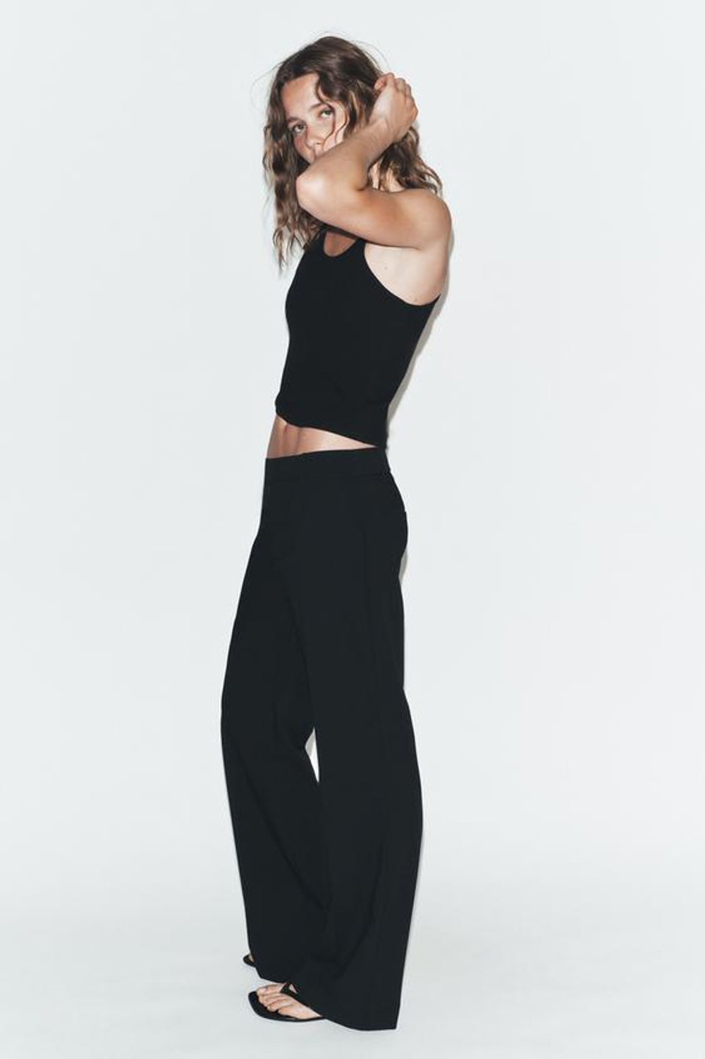 ZARA БРЮКИ ПРЯМОГО КРОЯ С НИЗКОЙ ПОСАДКОЙ, ЧЕРНЫЙ