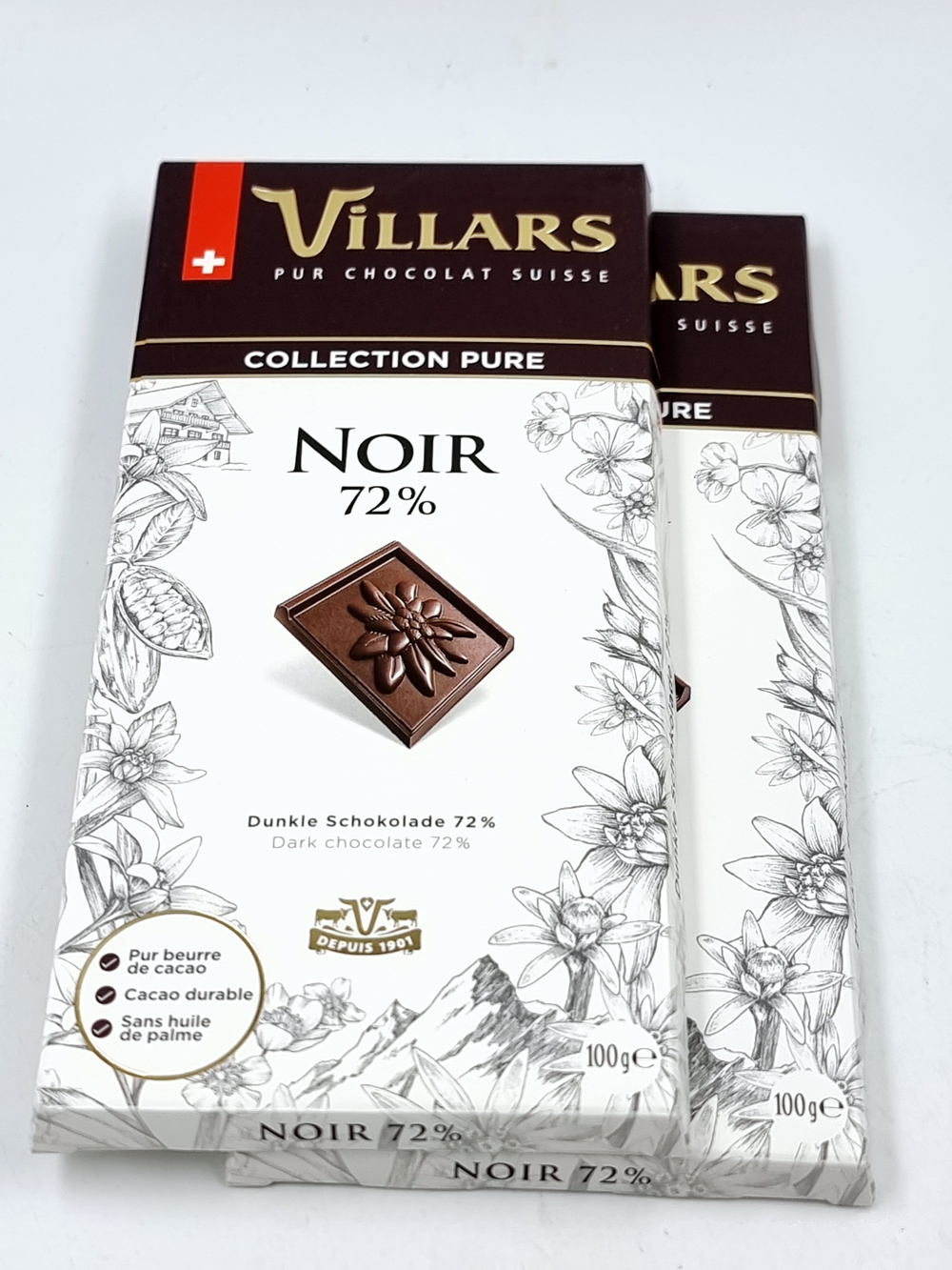 VILLARS швейцарский тёмный шоколад 72%, 2 шт. по 100 г (Швейцария)