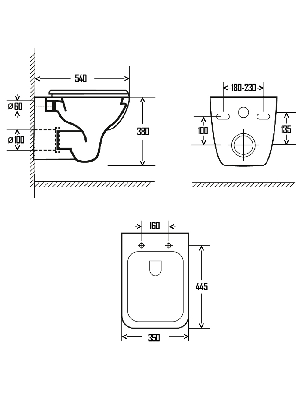 AQM2007 Унитаз подвесной с сиденьем SoftClose, технология смыва Rimless. 550х350х375