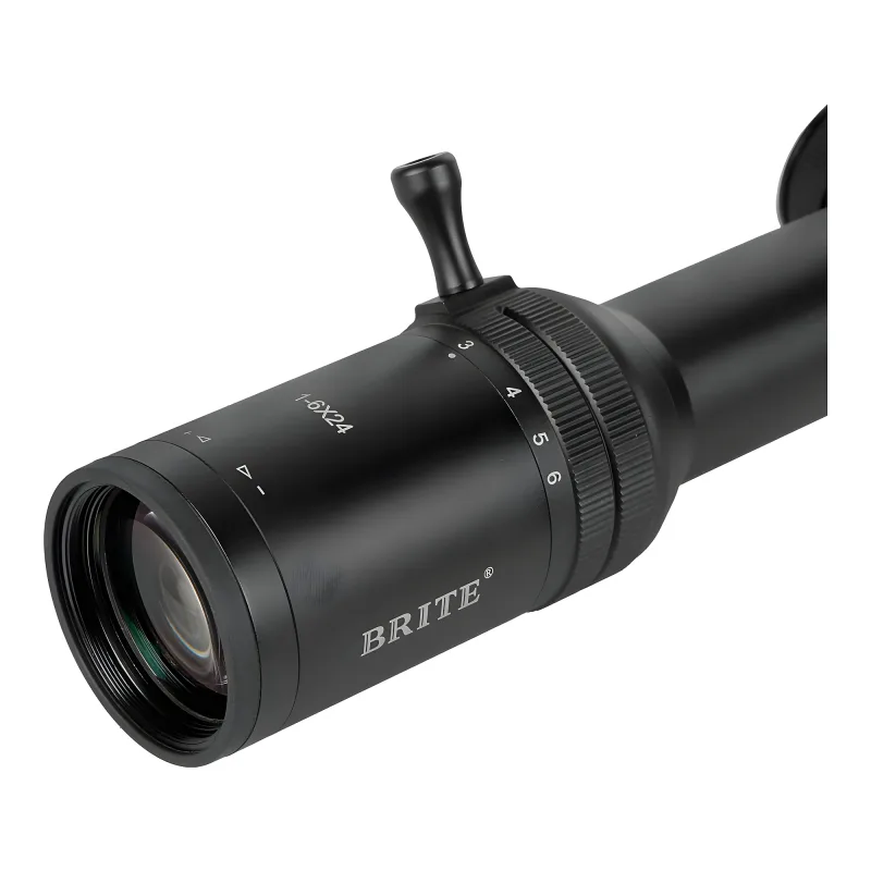 Прицел оптический BRITE LPVO 1-6X24 IR - крупный план окуляра и рычага изменения кратности