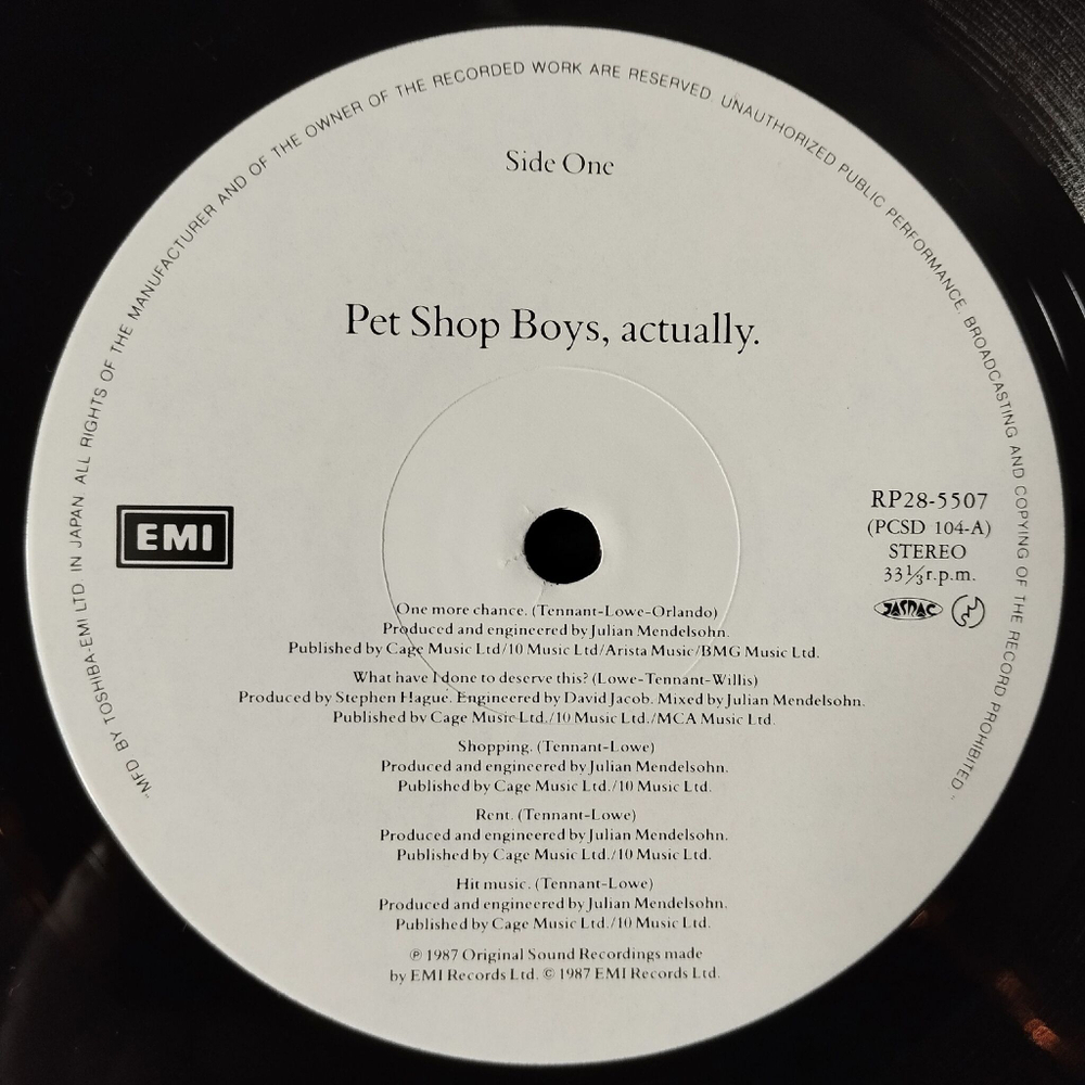 Винтажная виниловая пластинка LP Pet Shop Boys Actually (Japan 1987) (Obi) One More Chance