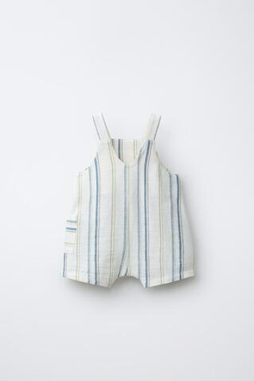 ZARA КОРОТКИЙ КОМБИНЕЗОН В ПОЛОСКУ, ЭКРЮ