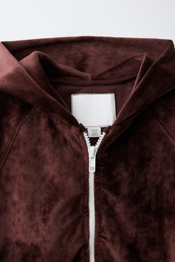 ZARA ХУДИ ИЗ ВЕЛЮРА С МОЛНИЕЙ, КОРИЧНЕВЫЙ