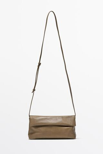 Massimo Dutti Сумка через плечо из кожи наппа, серо-коричневый