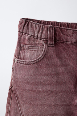 ZARA БРЮКИ BARREL КАРГО С НАШИВКОЙ, БАКЛАЖАННЫЙ