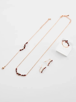 Серьги-клаймберы Млечный путь с красными кристаллами Swarovski