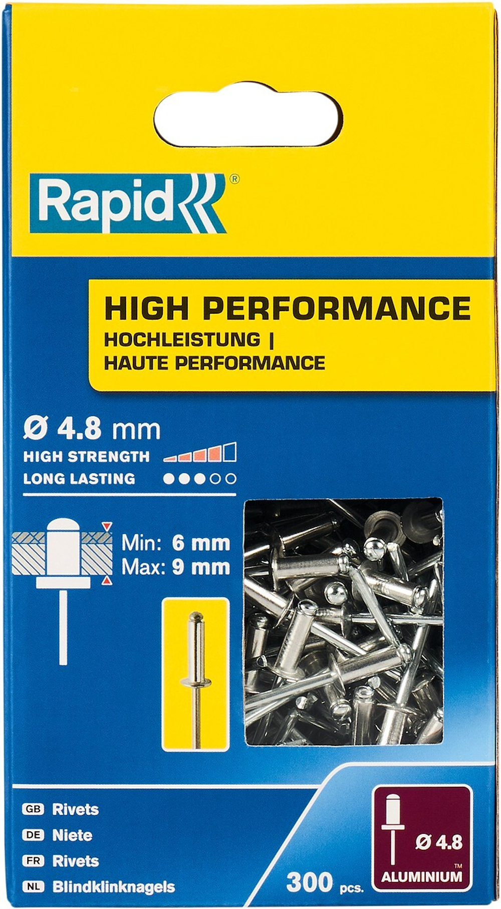 RAPID R:High-performance-rivet, 4.8 х 12 мм, 300 шт, алюминиевая высокопроизводительная заклепка (5001436)