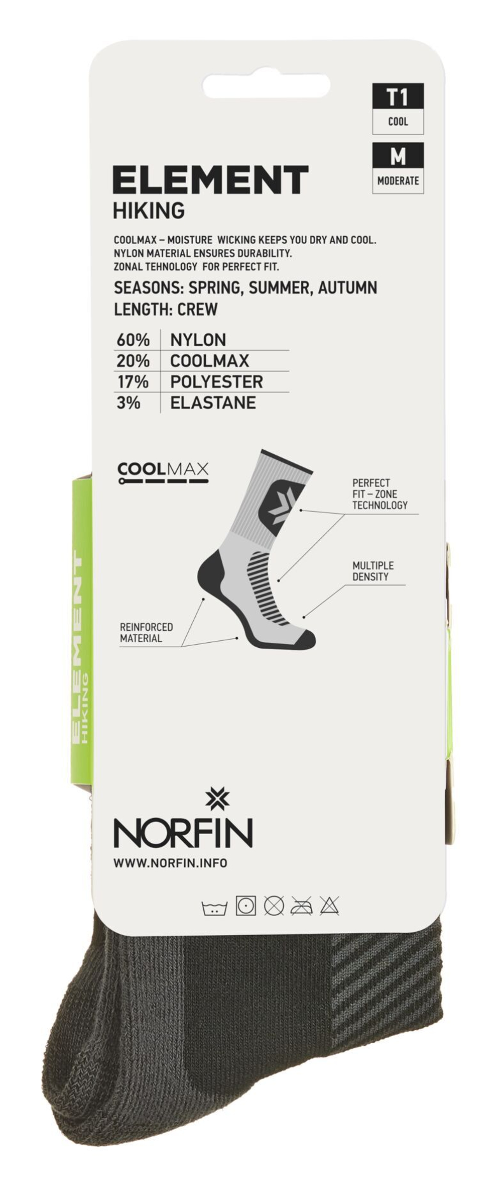 Носки Norfin T1M ELEMENT HIKING COOLMAX CREW р.(42-44) L