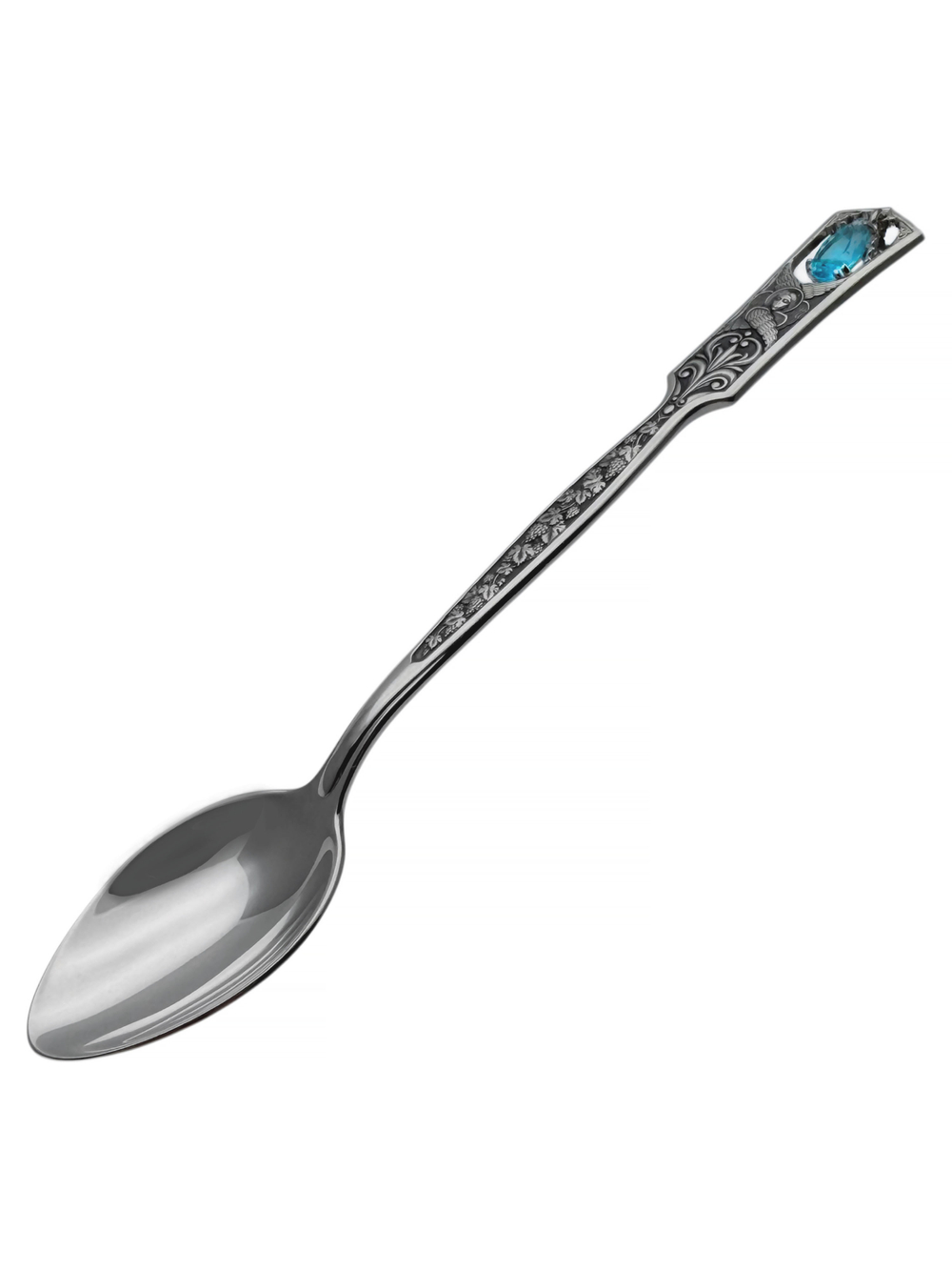 Ложка из серебра/Чернение/Со вставкой из голубого фианита/Серафим