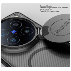 Чехол прозрачный тонированный (Transparent Black) от Nillkin с металлической крышкой и MagSafe на Vivo X200 Pro, серия CamShield Prop Magnetic Case