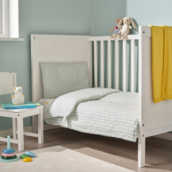 IKEA LEN  (ИКЕА ЛЕН)  -  Пододеяльник и наволочка для кроватки - бело-синий/узор в полоску кора 110х125/35х55 см
