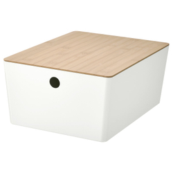 IKEA KUGGIS  (ИКЕА КУГГИС)  -  Контейнер с крышкой - белый/бамбук 26x35x15 см