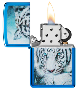 Зажигалка Zippo White Tiger с покрытием High Polish Blue, латунь/сталь, синяя, 38x13x57 мм