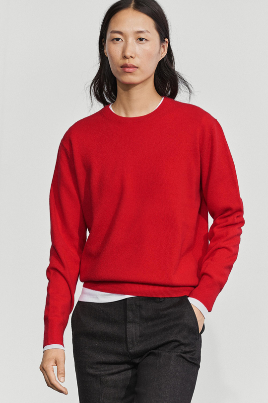 Massimo Dutti Вязаный свитер с круглым вырезом из смесовой шерсти, красный