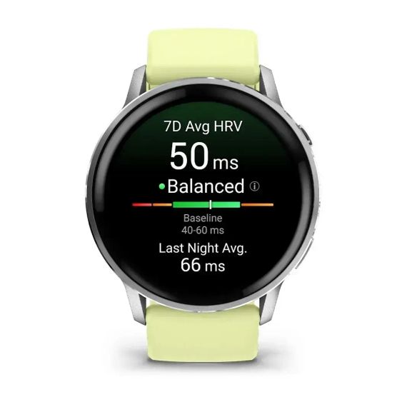 Garmin Venu 4 45 мм серебристые смарт-часы с цитроновым силиконовым ремешком