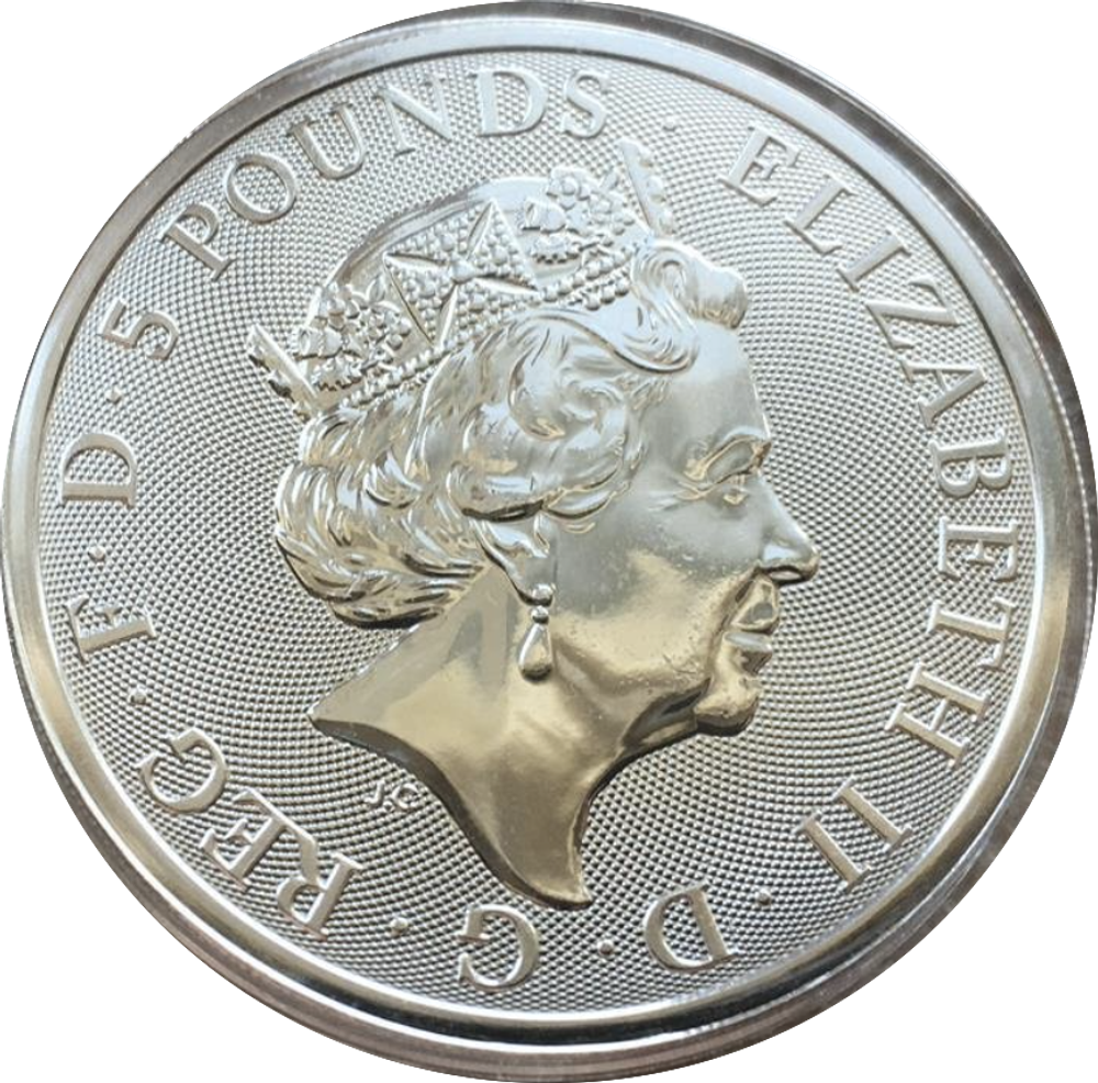 5 фунтов Йель . Королевские звери Тюдоров . 62,2 гр 2 oz . 2023 год
